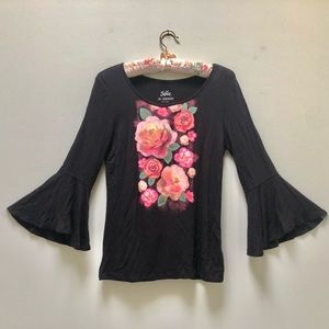 Black Floral Long Sleeve shirt